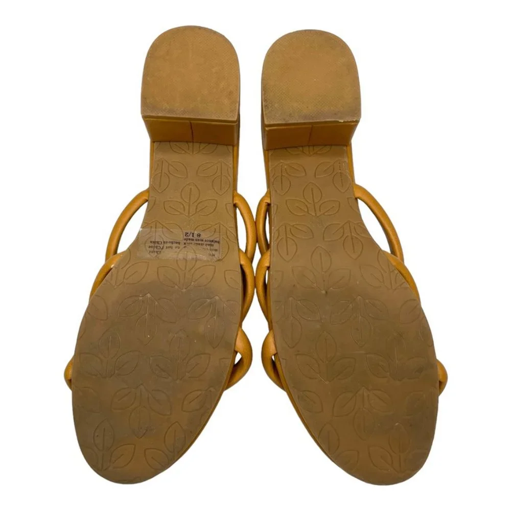 Melrose Ave Women's Tan Faux Leather Three‎ Strap Block Heel Sandals Size 8.5M